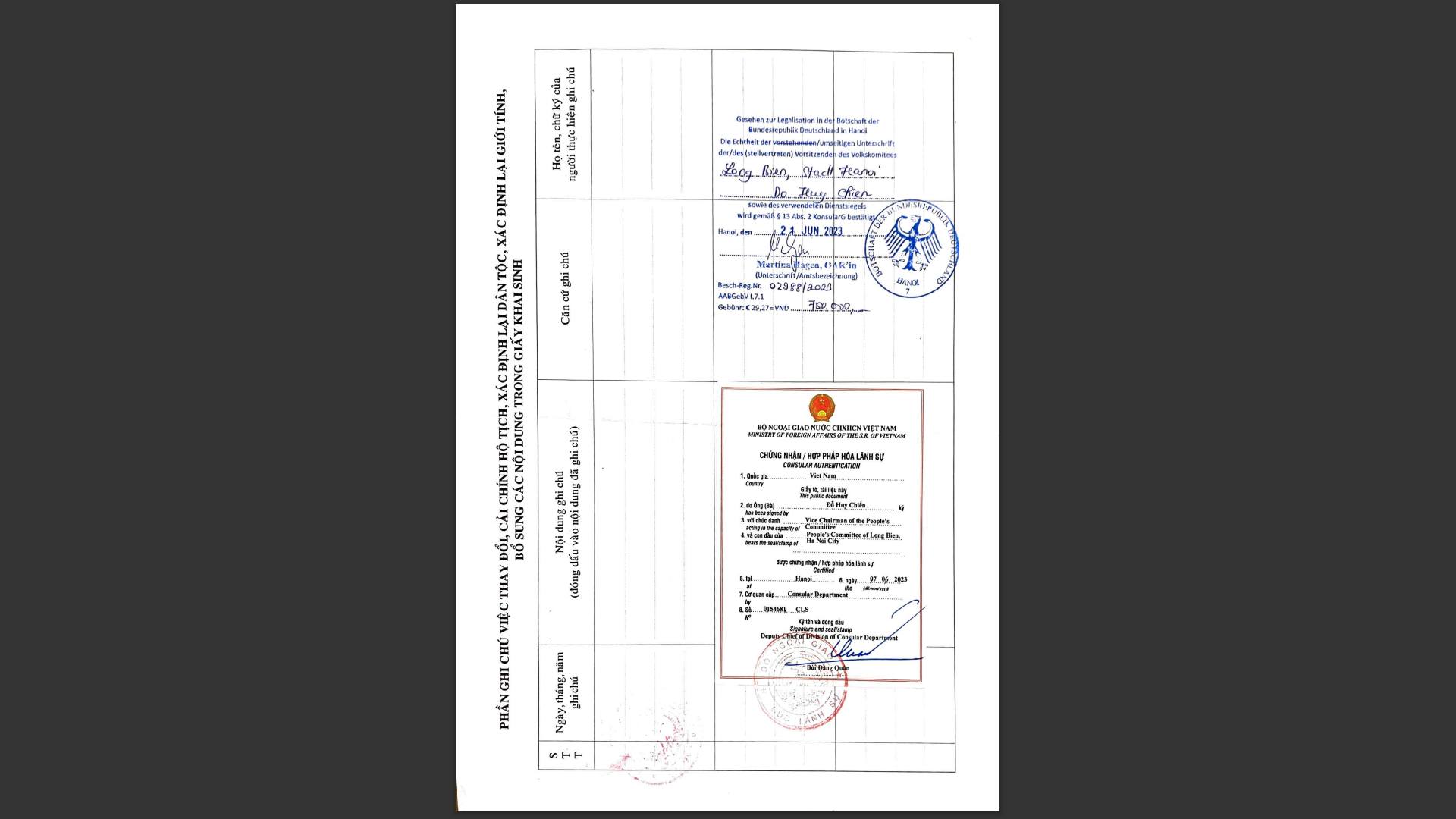 HỢP PHÁP HOÁ LÃNH SỰ GIẤY TỜ ĐỨC