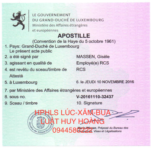 DỊCH VỤ HỢP PHÁP HOÁ LÃNH SỰ LÚC-XĂM-BUA (LUXEMBOURG)