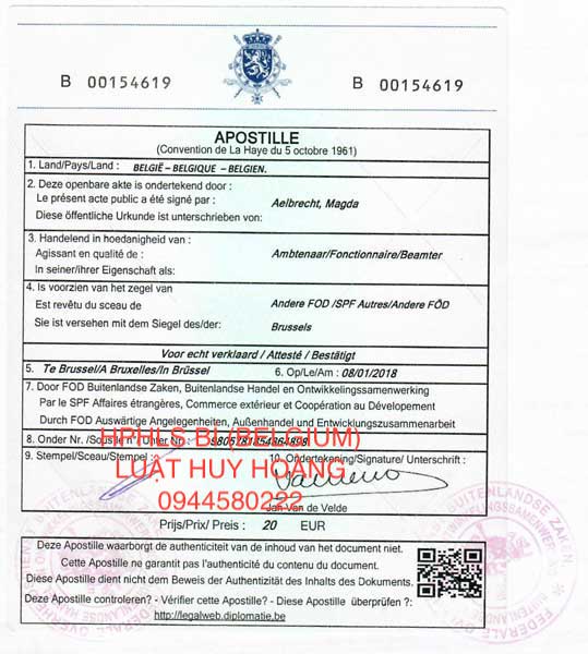 DỊCH VỤ HỢP PHÁP HOÁ LÃNH SỰ BỈ (BELGIUM)