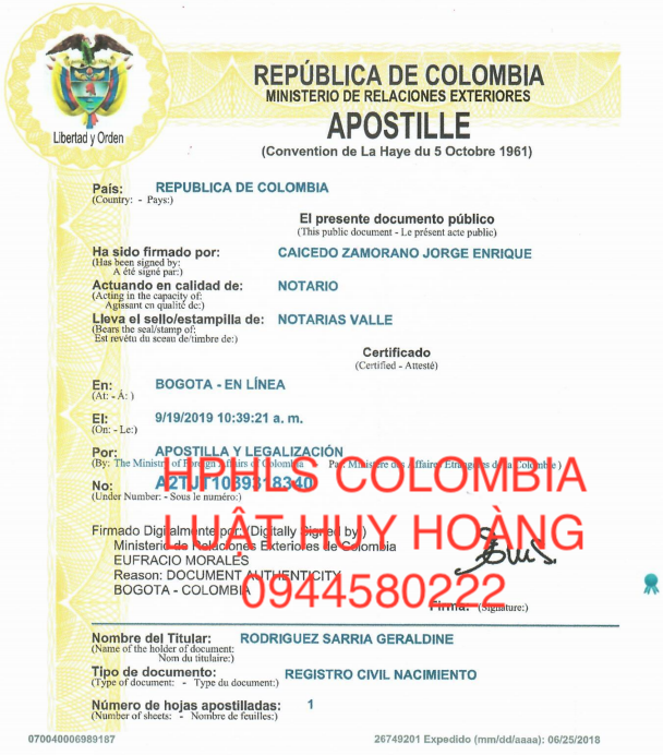 DỊCH VỤ HỢP PHÁP HOÁ LÃNH SỰ COLOMBIA (CÔ-LÔM-BI-A), HỢP PHÁP HOÁ LÃNH SỰ COLOMBIA (CÔ-LÔM-BI-A)