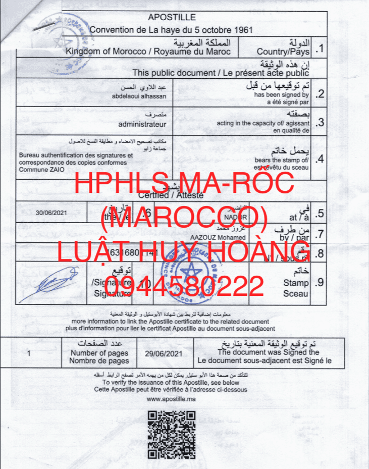 DỊCH VỤ HỢP PHÁP HOÁ LÃNH SỰ MA-RỐC (MAROCCO)