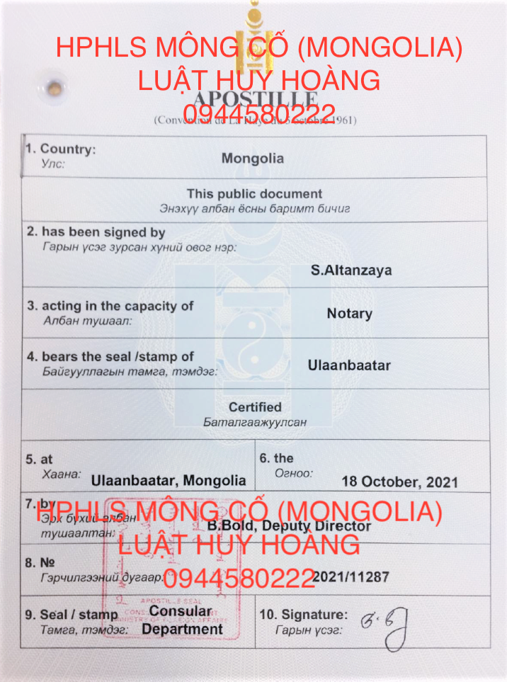 DỊCH VỤ HỢP PHÁP HOÁ LÃNH SỰ MÔNG CỔ (MONGOLIA), HỢP PHÁP HOÁ LÃNH SỰ MÔNG CỔ (MONGOLIA)