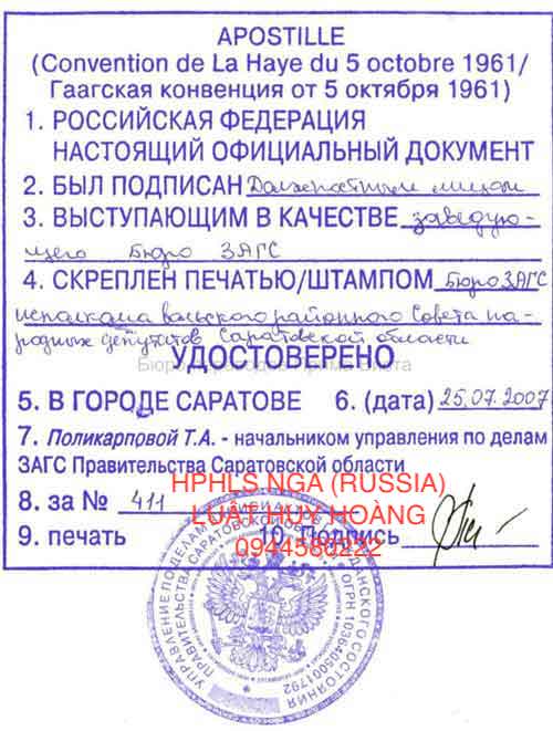 HỢP PHÁP HOÁ LÃNH SỰ NGA (RUSSIA)